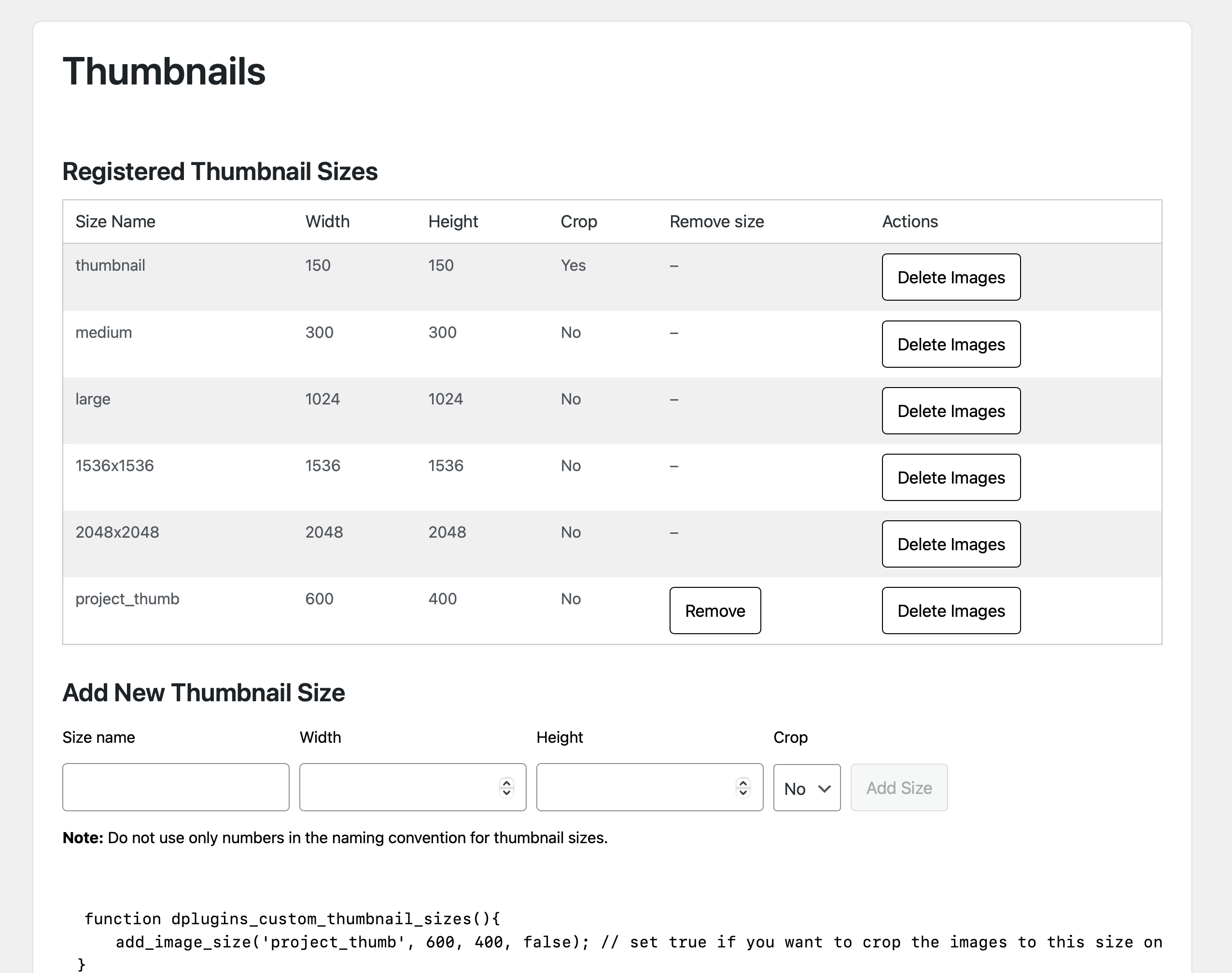 Devkit manage wordpress thumbnails