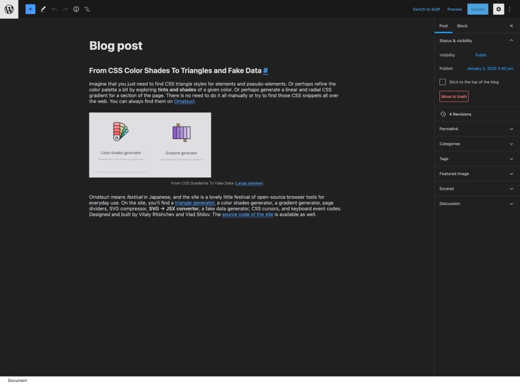 Gutenberg with oxygen dark theme.jpg