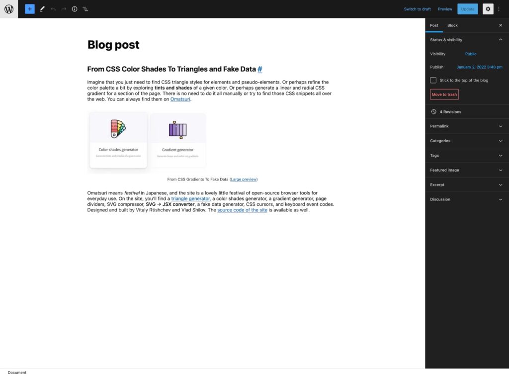Gutenberg with oxygen light theme