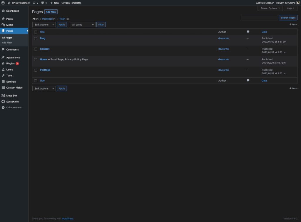 Admin post list dakr theme