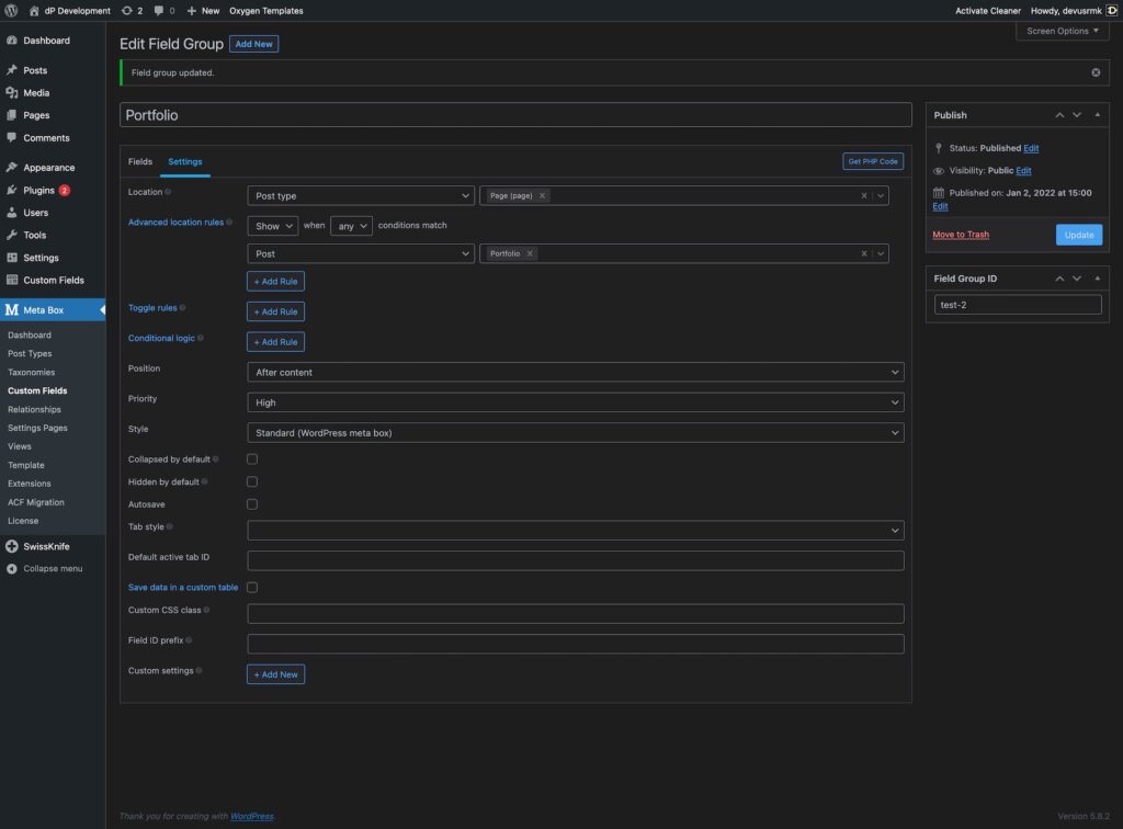 Metabox dark theme