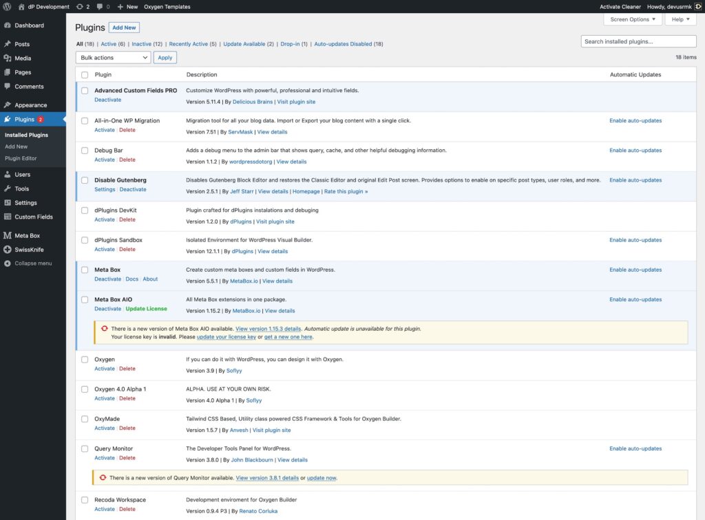 Wordpress plugins list