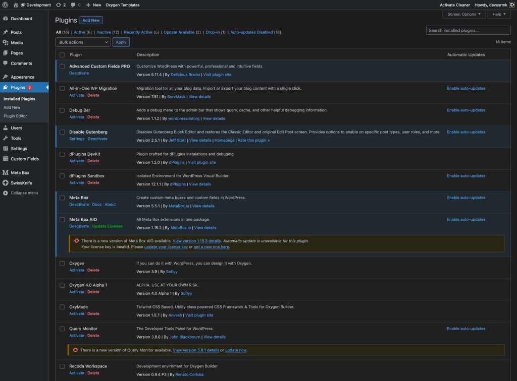 Wordpress plugins list dark theme