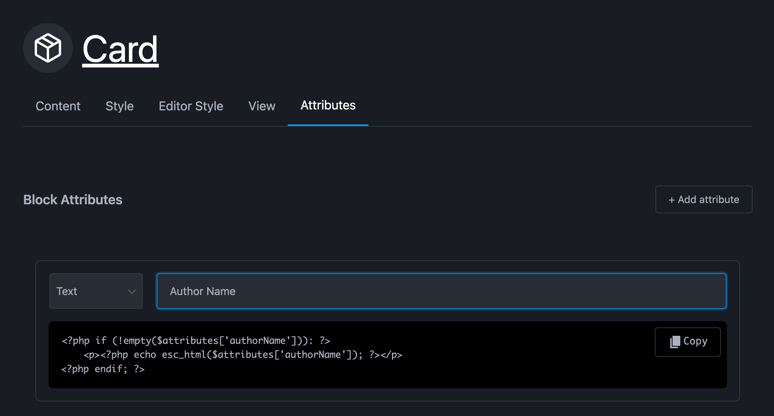 Attributes manager add name