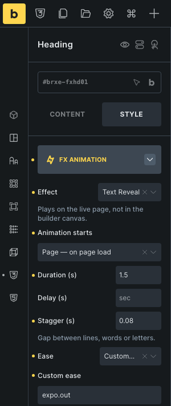 FanCoolo FX Animation group in the Bricks Style panel