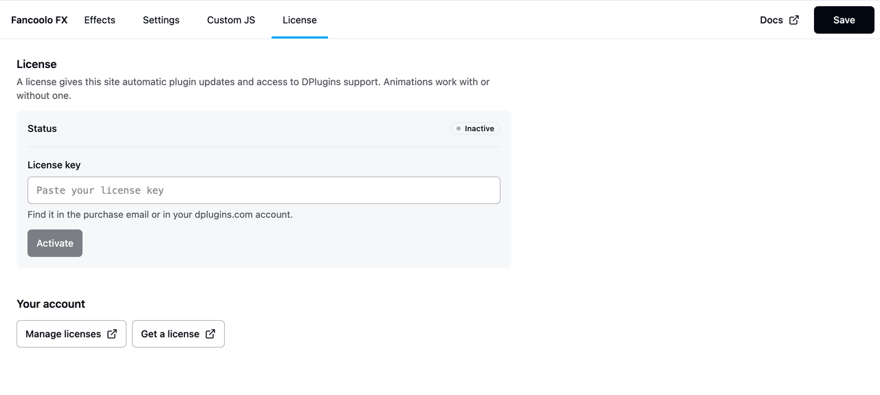 FanCoolo FX License tab