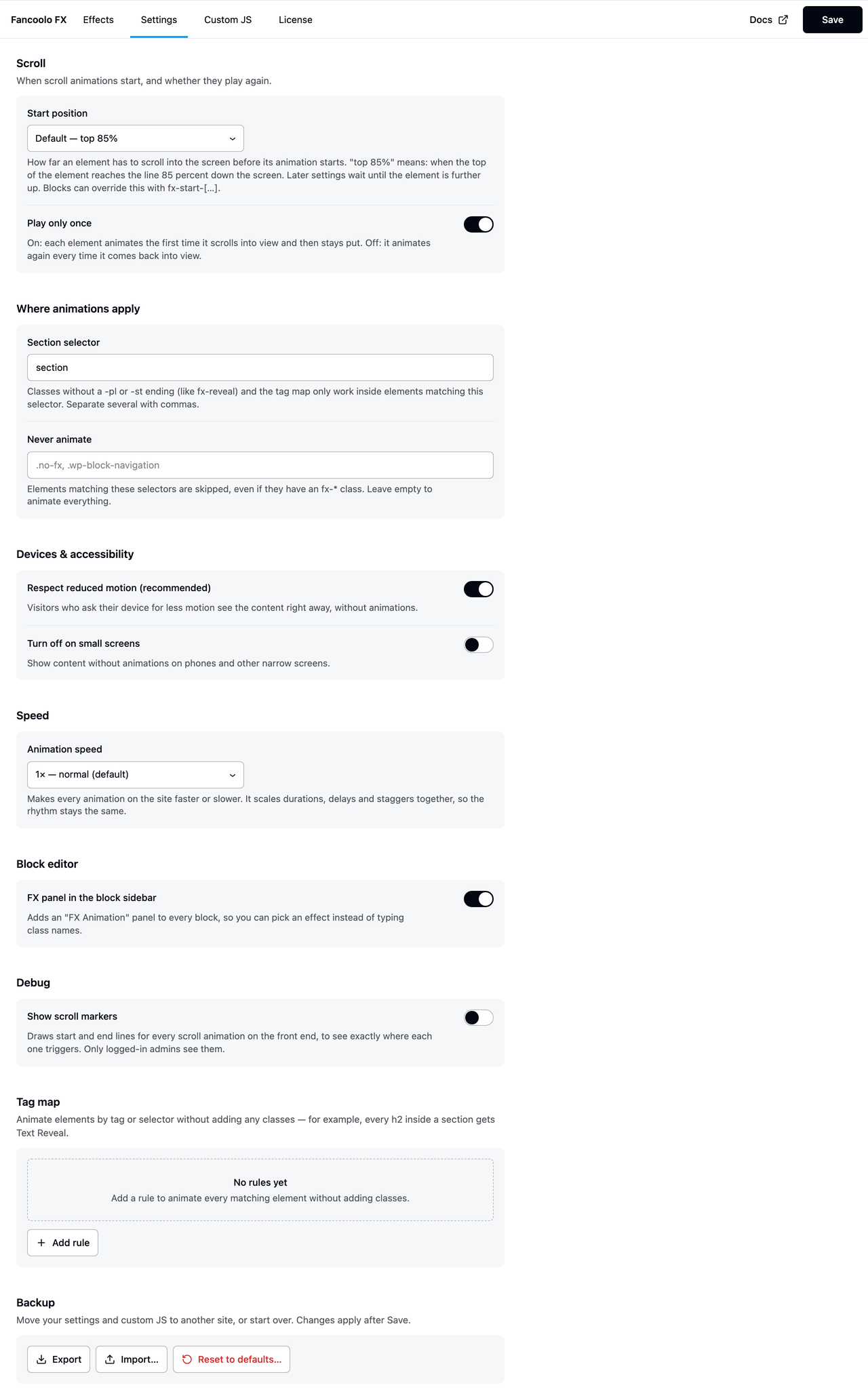 FanCoolo FX Settings tab