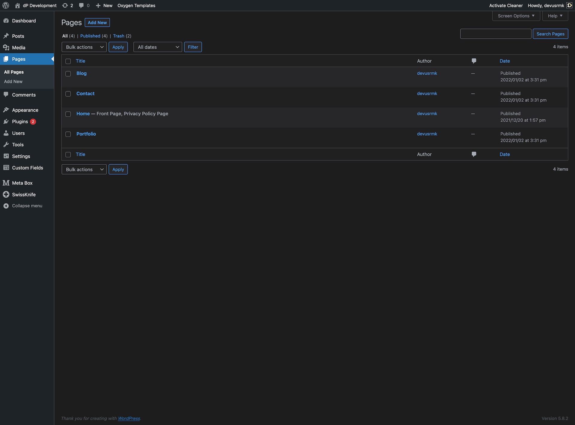 Admin post list dakr theme