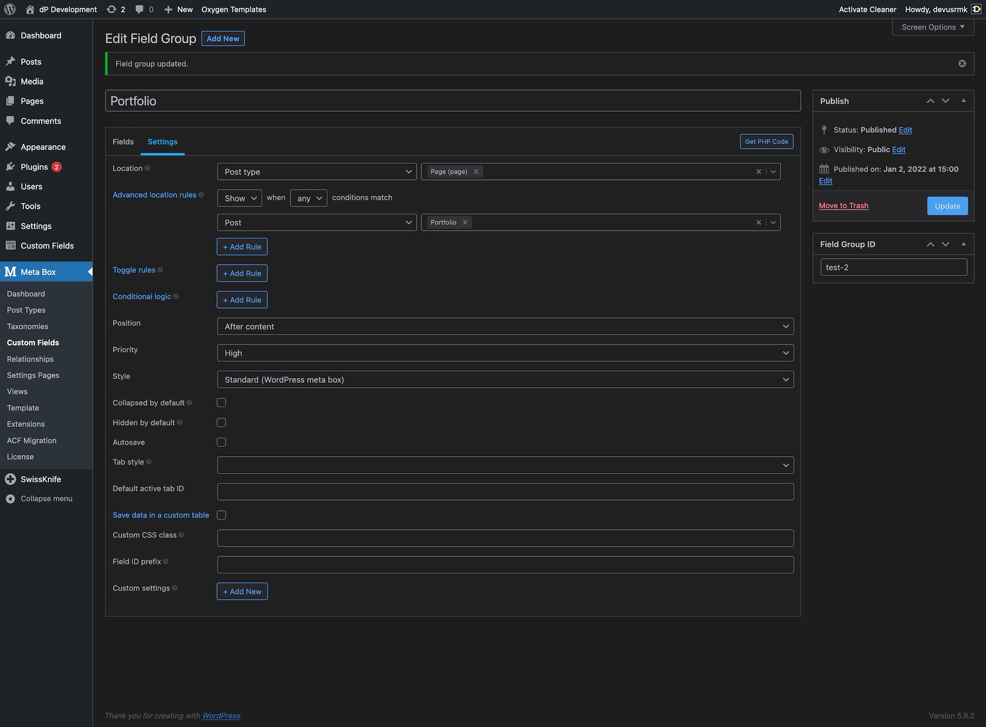 Metabox dark theme