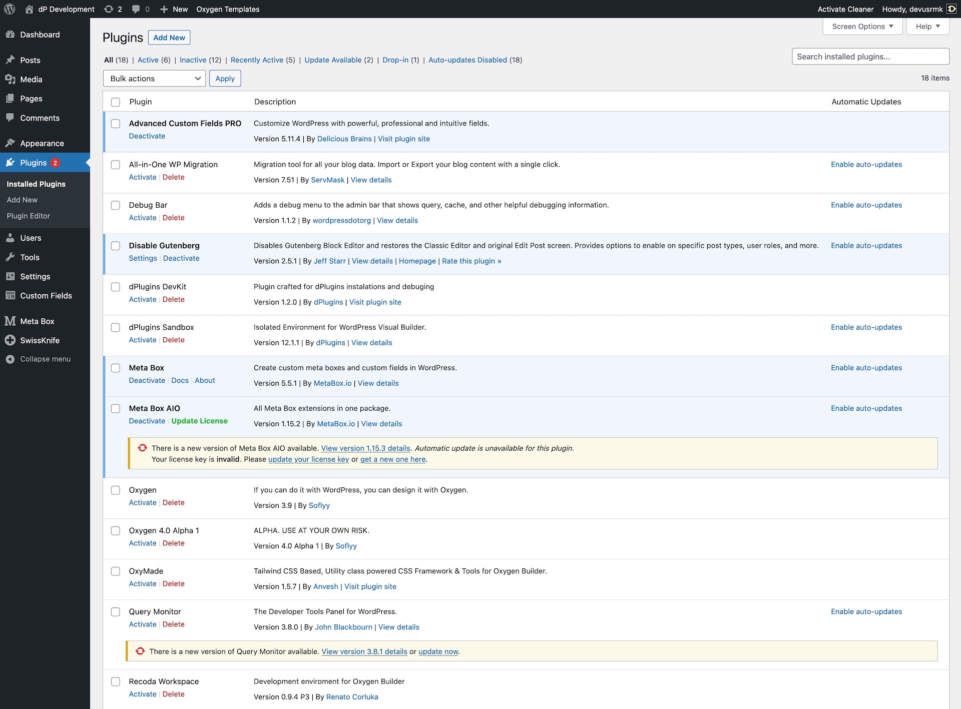 Wordpress plugins list