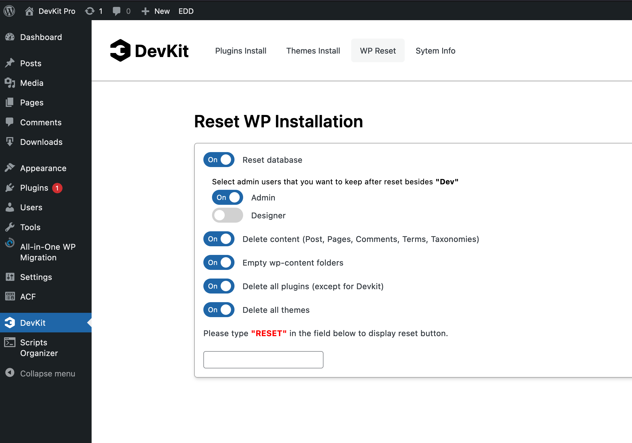 devkit reset